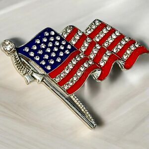 Sparkling USA Flag - Pin Patriotic Rhinestone Brooch Pin
